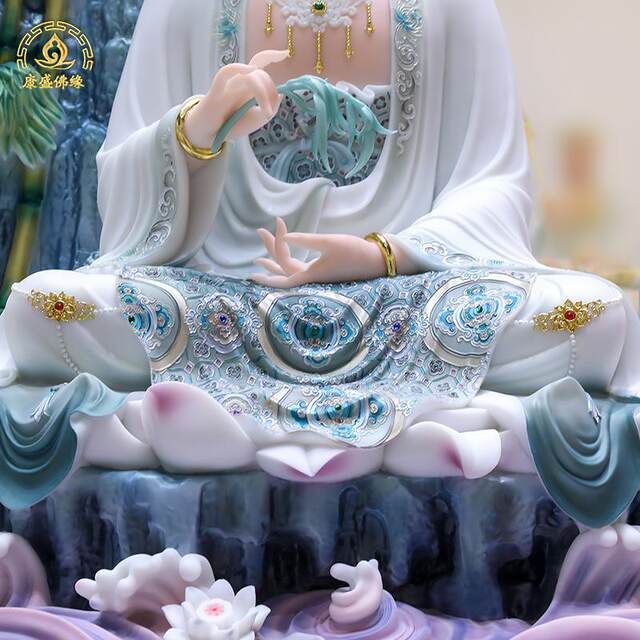 Purple Bamboo Forest Guanyin Statue Living Room White Marble Chinese Style