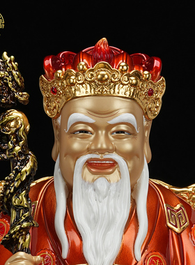 黄铜国潮红土地公婆神像家用摆件