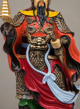 托塔李天王神像纯铜中式客厅彩绘