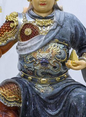 汉白玉叠染华光大帝神像桌面摆件