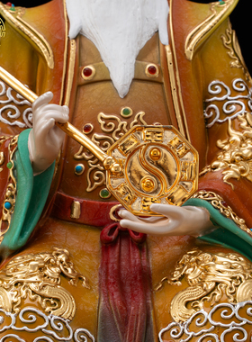 鸿钧老祖铜像冰金彩三清之师摆件
