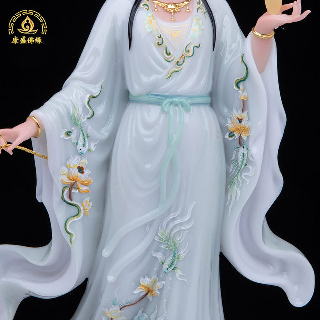 One Leaf Guanyin Standing Statue White Marble Elegant Home Furnishing