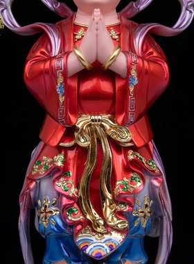 树脂铜彩金童玉女神像客厅摆件