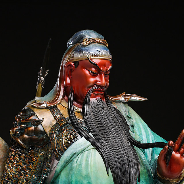 The green robe of the holy king of Guandi, the beard of Guan Gong, the statue of Guan Gong, high temperature and heat coloring, the God of Wealth, the bronze statue, the statue of the God of Wealth, attracts wealth and is worshiped in the living room.