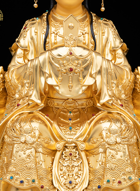 碧霞元君像黄铜贴金供奉桌面摆件