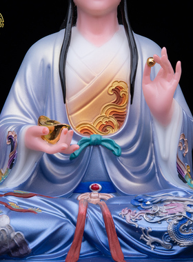坐山男狐神像汉白玉彩绘中式摆件