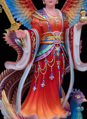 九天玄女神像汉白玉彩绘家居摆件