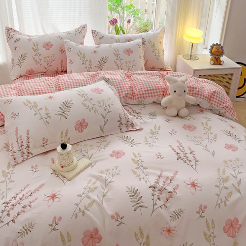 A类纯棉四件套100%全棉母婴级床上用品床单被套罩卡通宿舍三件套4 - 图1