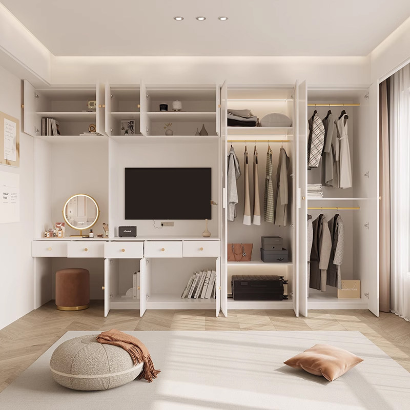 现代简约卧室衣柜梳妆台电视柜一体组合家用小户型储物柜定制实木,淘宝优惠券,粉丝福利购,淘宝优惠卷