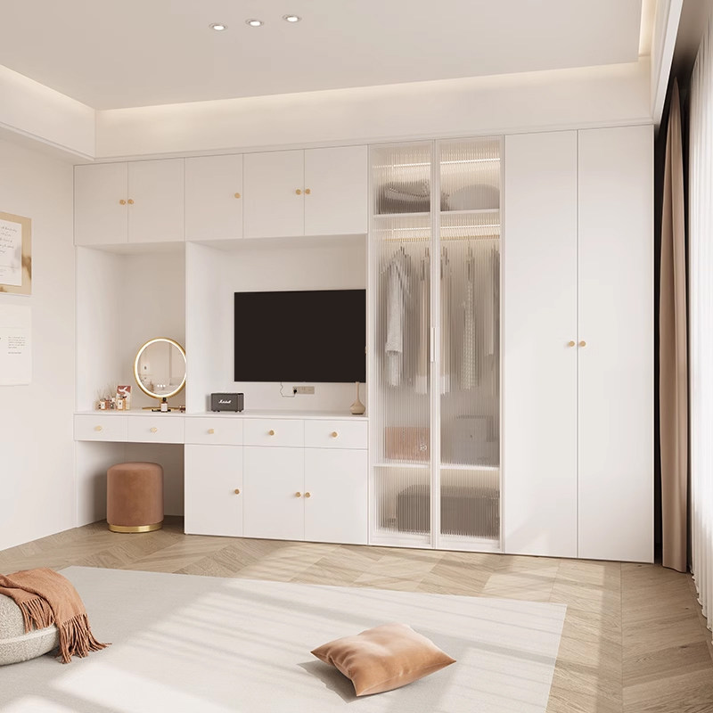 现代简约卧室衣柜梳妆台电视柜一体组合家用小户型储物柜定制实木,淘宝优惠券,粉丝福利购,淘宝优惠卷