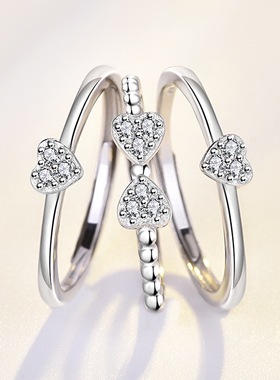 三件套爱心戒指女小众设计素圈轻奢高级感食指戒子开口