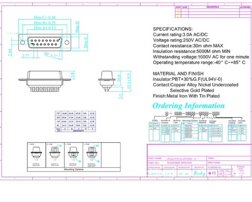 台湾正凌精工D-SUB插头DB9焊板式DP9白胶镀金公头母头针孔串口座 - 图2