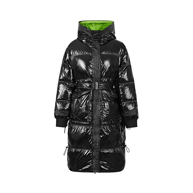 sdeer圣迪奥冬季高领连帽收腰抽绳亮面长款羽绒服女S21482427 - 图3