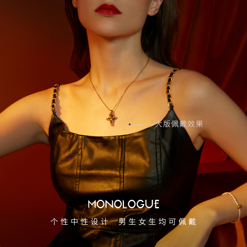 MONOLOGUE独白爱特天使黑金复古黄金吊坠祈祷天使多款送女生礼物 - 图0