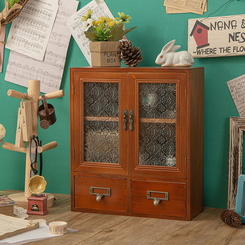 复古防尘茶杯玻璃收纳盒木质香水桌面整理手账茶具化妆品展示柜子,淘宝优惠券,粉丝福利购,淘宝优惠卷