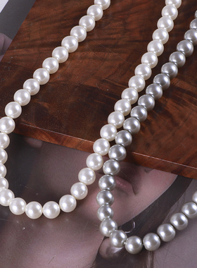 女白灰色珍珠镀金镂空圆扣项链