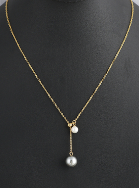 特价温柔风Y字拉豆可调节灰白珍珠简约气质项链毛衣链INS小众设计