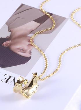 欧美个性几何卷曲树叶吊坠项链