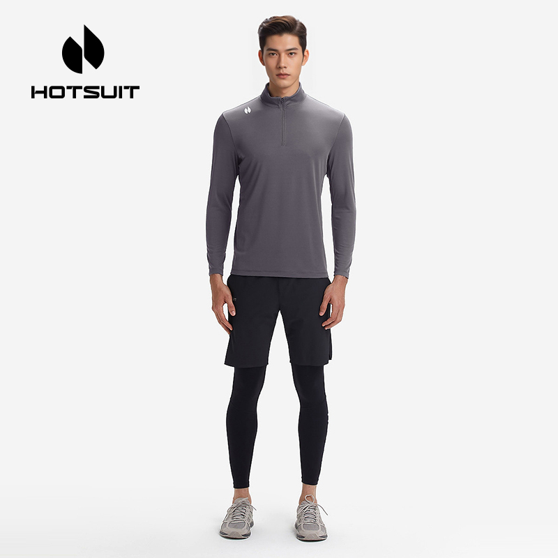 hotsuit后秀长袖T恤男士冬季新款立领拉链上衣速干运动跑步健身服 - 图3