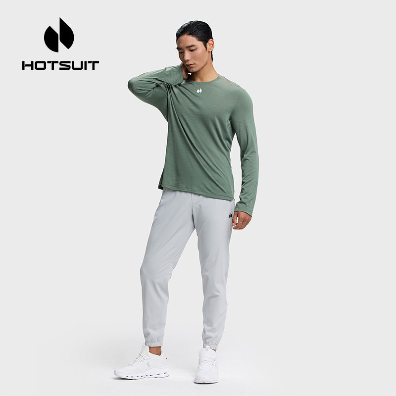 美利奴羊毛hotsuit后秀长袖T恤男秋季吸湿透气健身上衣宽松运动衣
