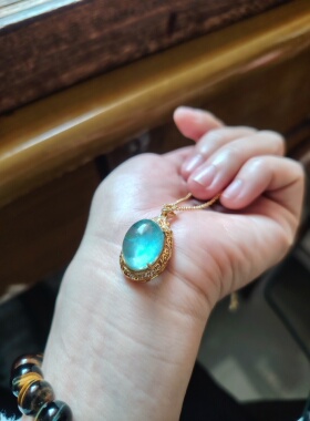 天然原矿海蓝宝吊坠925银镶嵌项链女款锁骨链送女友礼物