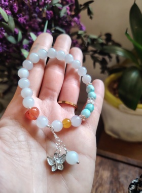 天然原色无烧无染色和田玉冰烟紫设计款海纹石手链女款送女友礼物