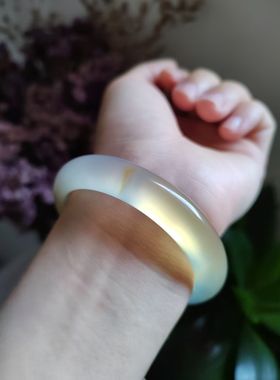 55圈口天然玛瑙手镯女款冰种蜜糖镯子玉髓荔枝冻玉镯冰开口猫爪