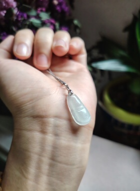 天然A货翡翠白月光竹节吊坠925银镶嵌万能扣头高冰高透挂坠送女友