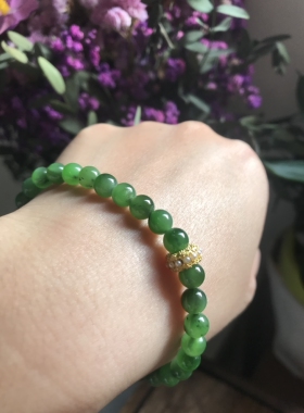 天然碧玉手链女款单圈手串辣绿色冰绿帝王绿送闺蜜礼物饰品礼物