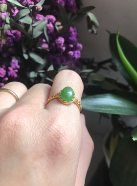 925银镶和田玉碧玉戒指活口可调节女款时尚百搭个性简约气质
