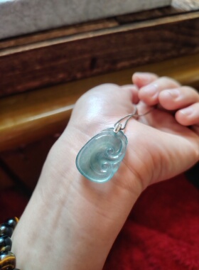 925纯银镶嵌天然A货冰种翡翠如意吊坠挂件男女款项链玉坠送礼佳品