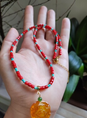 天然蜜蜡吊坠项链女水滴形纯天然鸡油黄琥珀锁骨链蜜蜡秘密项链