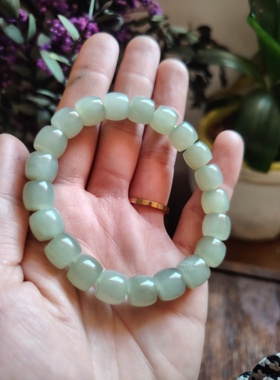 天然和田玉直切手链猫眼冰透高品新款冰晴绿女款手链