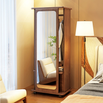 Solid wood floor mirror Home Bedroom removable dressing mirror with hanger drawer integrated full body mirror bedside audition mirror