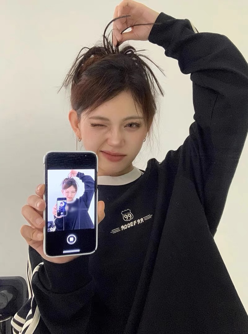 欧美街头潮牌复古三条杠插肩拼接大码圆领卫衣女胖MM秋季薄款情侣 - 图2