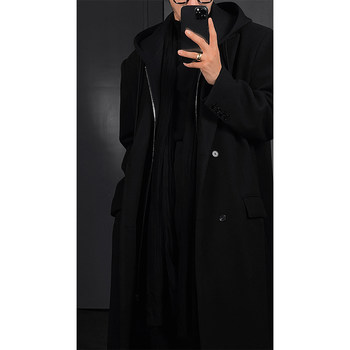 Longbaotao niche design fake two-piece hooded coat mid-length, high-end winter new-the-knee coat