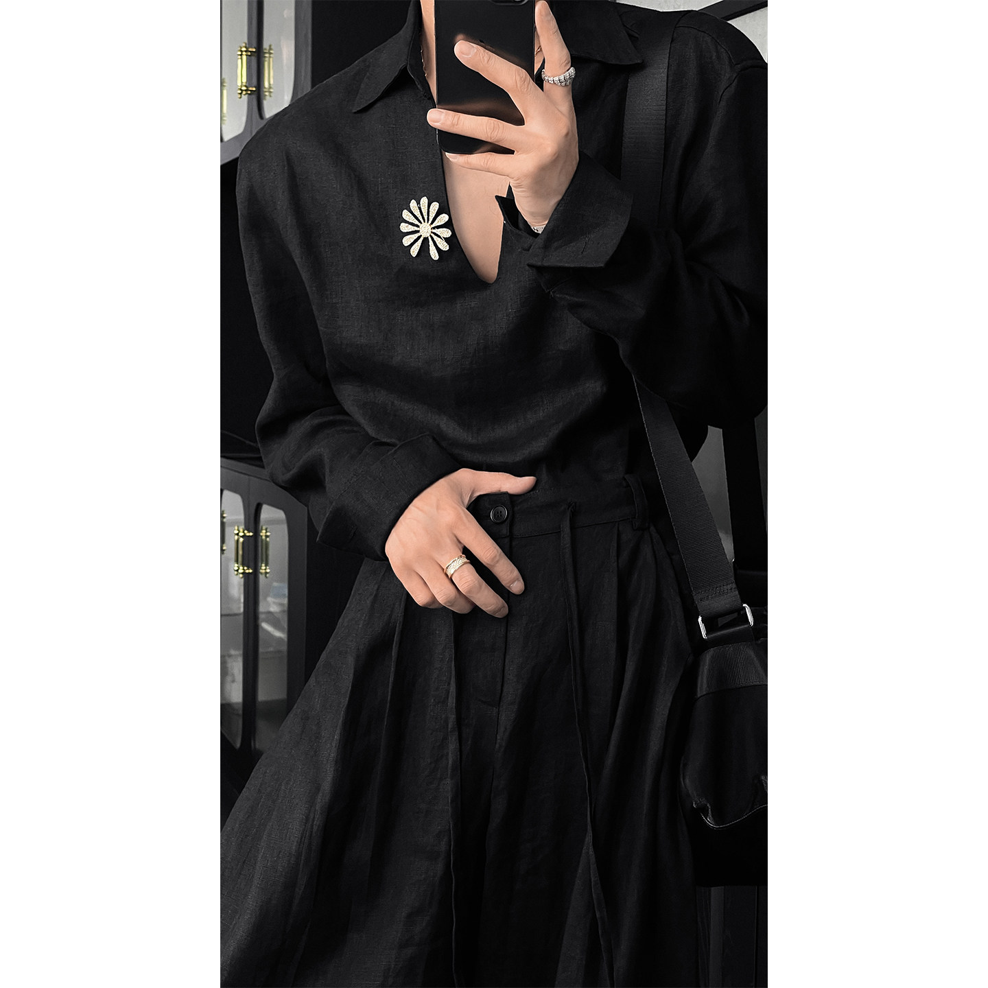 龙叨叨夏季新品老钱风亚麻衬衫套装男简约薄款长袖衬衣休闲长裤,淘宝优惠券,粉丝福利购,淘宝优惠卷