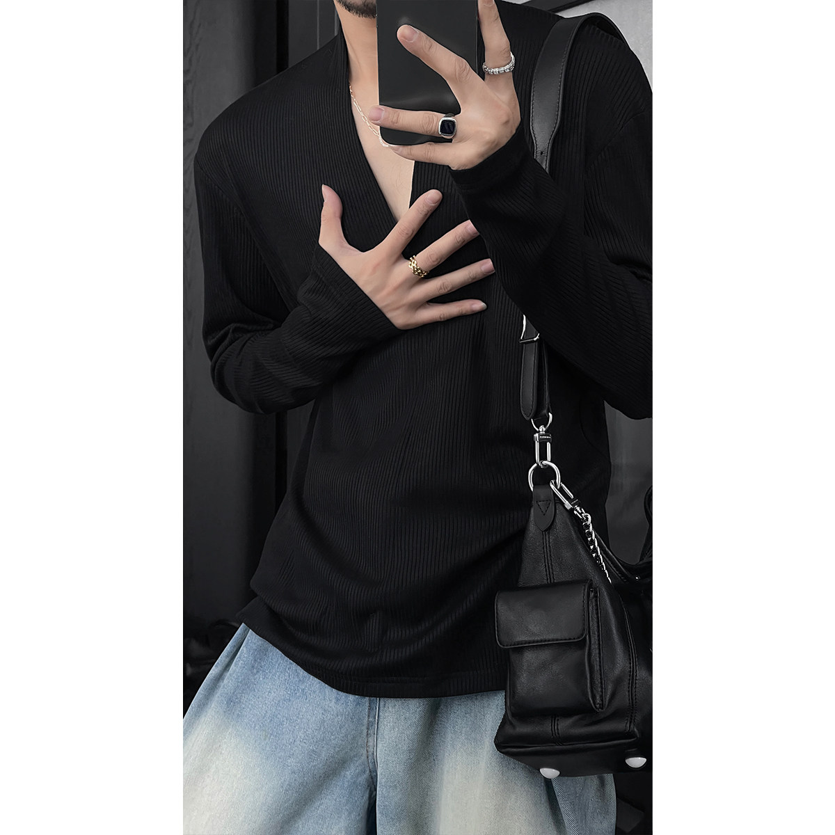 龙叨叨春季新品高级感气质v领针织衫男韩系简约纯色休闲长袖上衣,淘宝优惠券,粉丝福利购,淘宝优惠卷