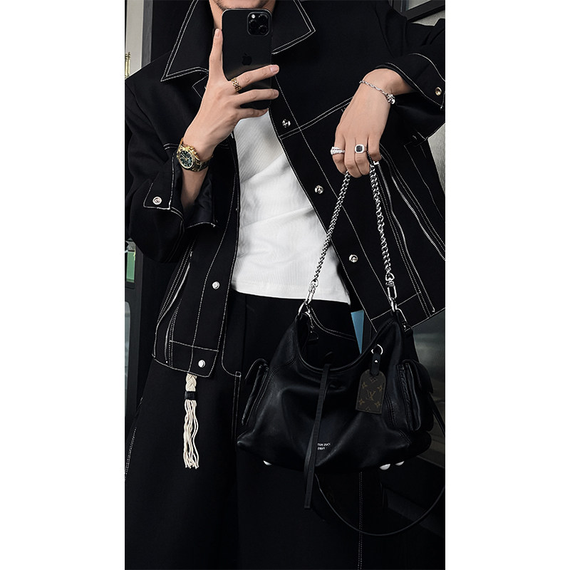 龙叨叨2025春季新品明线设计感解构夹克套装高街外套休闲弯刀裤男,淘宝优惠券,粉丝福利购,淘宝优惠卷