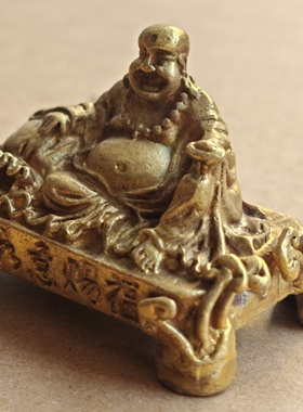 新品大日如来笑佛车饰品家居办公室招旺财送福小摆件吉铜器