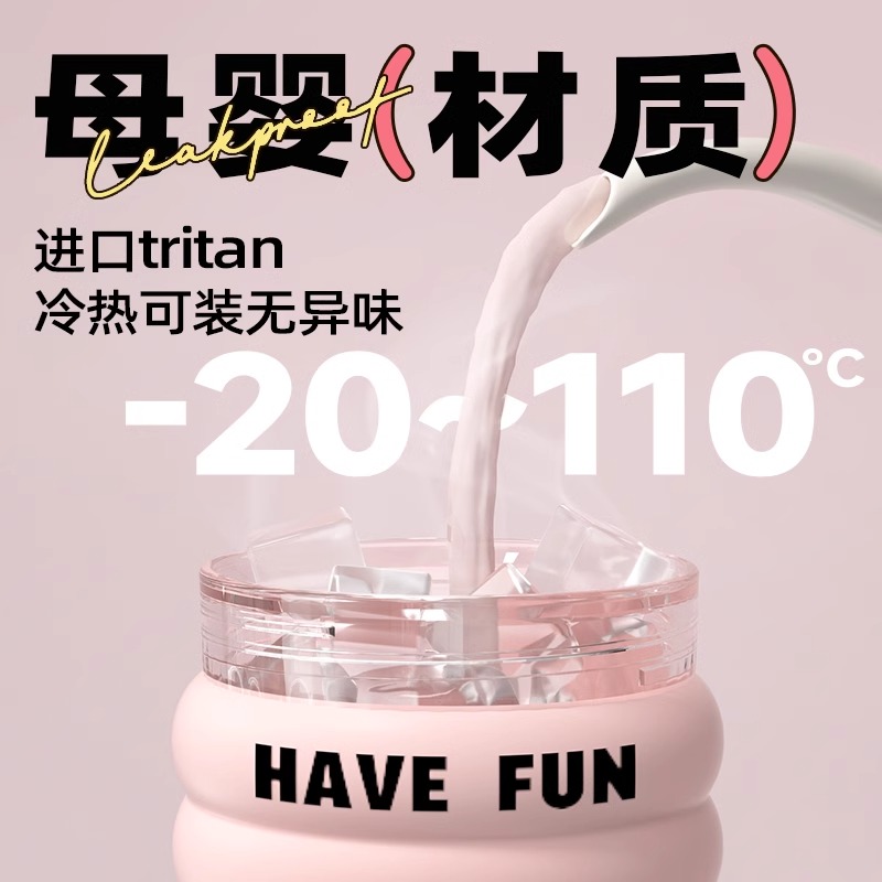2024新款女大容量水杯夏天运动水杯带吸管耐高温便携Tritan塑料杯