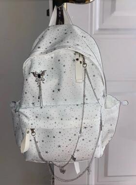 白色双肩包装饰双层星星