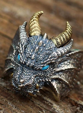 男款十二生肖龙头潮人个性霸气龙王开口龙戒指