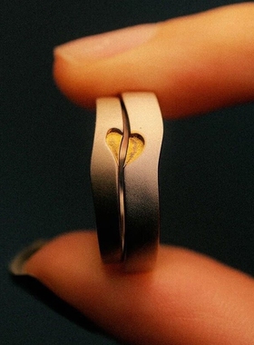 新款原创情侣异地恋戒指925镀银心心相印男女一对戒爱心ins风开