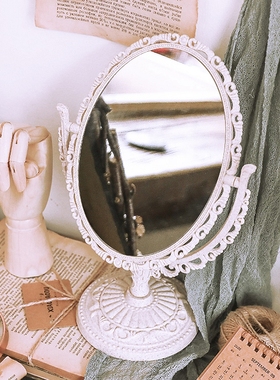 ins法式复古雕花翻转双面镜子学生宿舍桌面化妆镜拍照道具装饰品