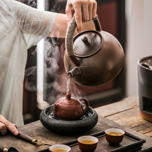 老岩泥柴烧纯手工提梁煮茶壶中式复古陶壶家用功夫茶具泡茶煮茶壶 - 图1