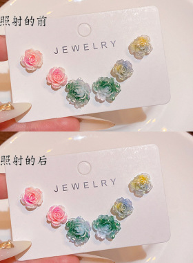 春夏小清新多巴胺彩色花朵耳钉女度假风时尚百搭气质套装耳环耳饰