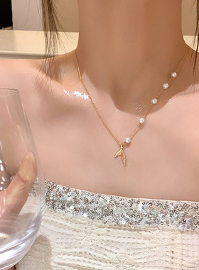 轻奢小众高级感鱼尾吊坠项链女甜美气质通勤钛钢锁骨链网红颈链