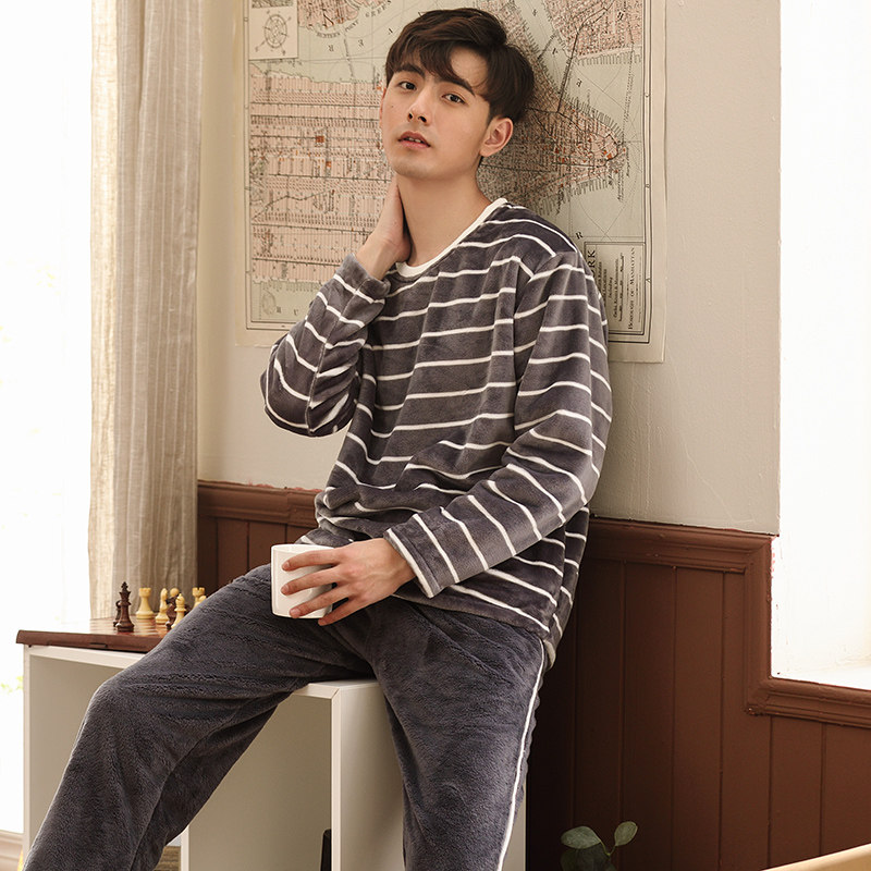 冬季珊瑚绒男士秋冬款加绒休闲睡衣 爱雅伴睡衣/家居服套装