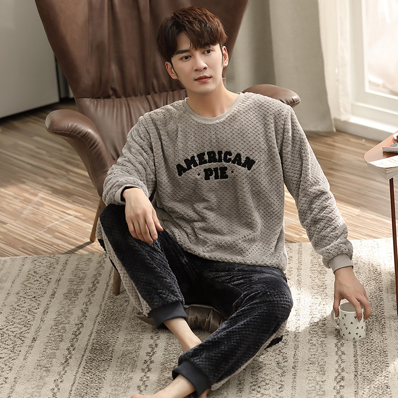 冬季珊瑚绒男士秋冬款加绒休闲睡衣 爱雅伴睡衣/家居服套装